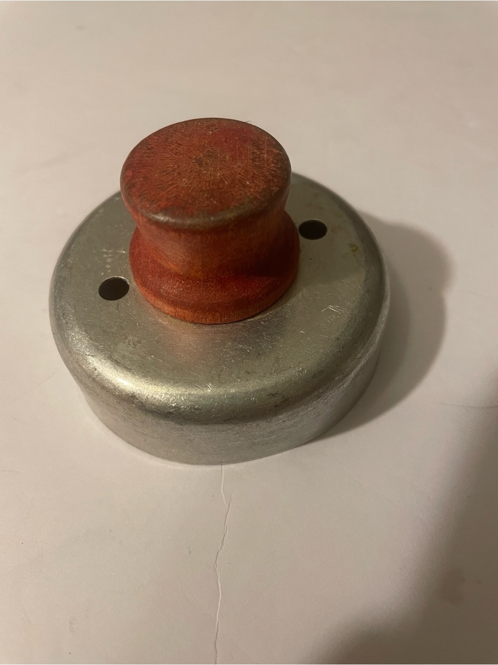 Vintage Aluminum & Red Wooden Biscuit Cutter 2.75" Diameter